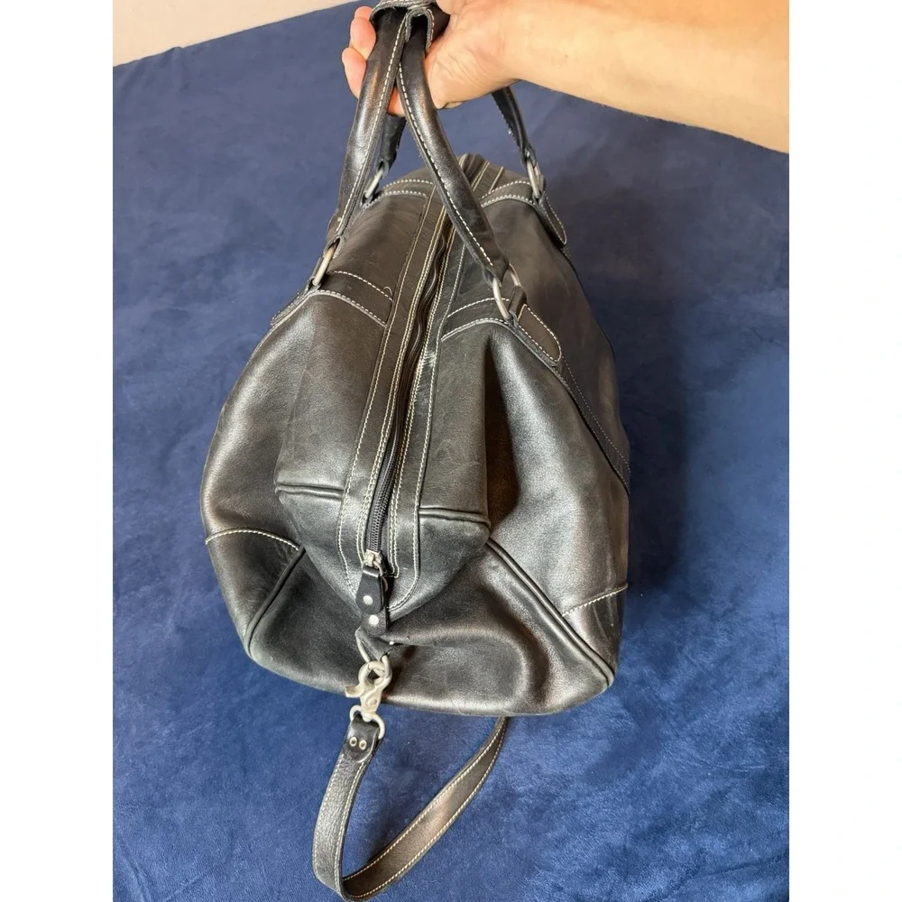 Vtg Roots Canada XL Black Leather Duffel Bag Made in Canada